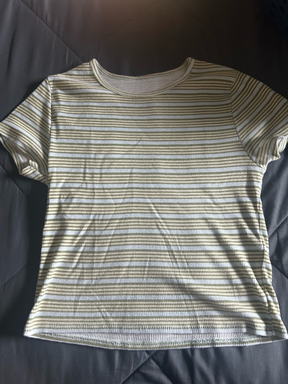 BDG Olive Green and White Striped Short Sleeve Tee